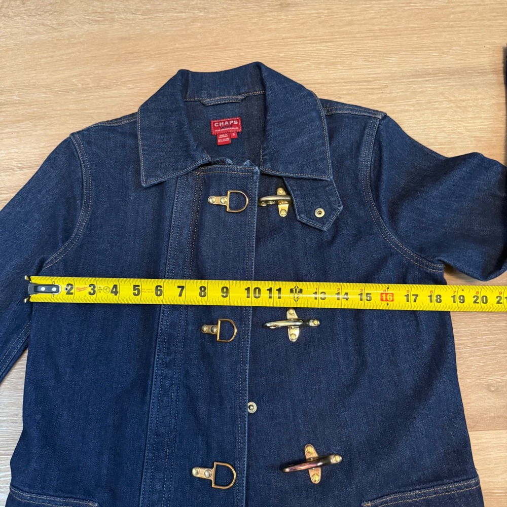 Chaps Denim Womens Small Fireman Jacket Brass Lobster Clasp Equestrian Steampunk - Picture 7 of 10